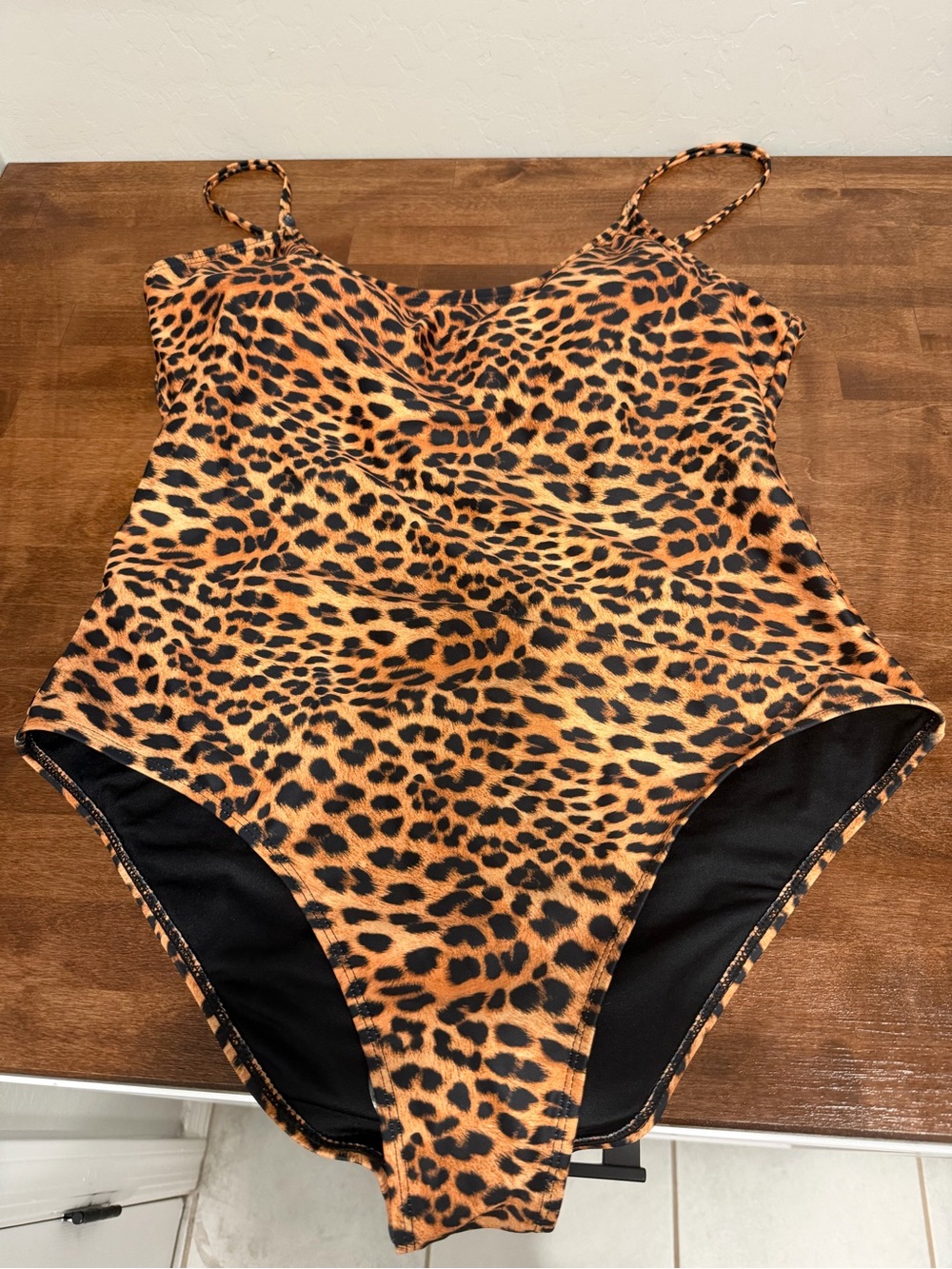 Women Leopard Print One-Piece Swimsuit - Orange/Black